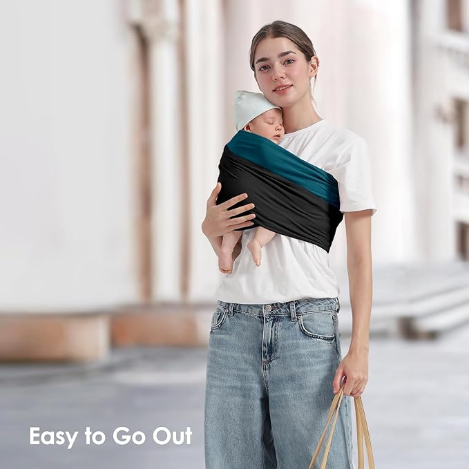 Baby Wrap Carrier, Lightweight Baby Wearing Wraps for Newborn and Infant, Soft Swaddle Holder Carrier, Cozy Baby Sling 7-35 lbs Black+Blue