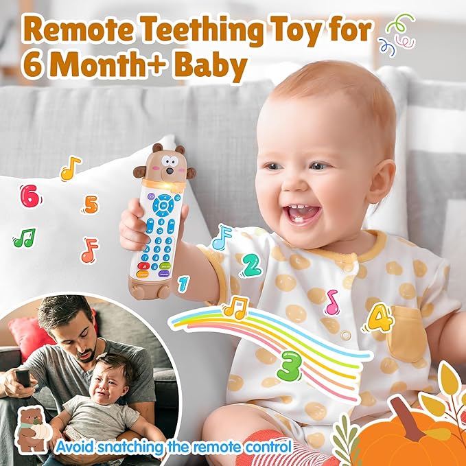 Baby Remote Control Toy, Remote Teether for Baby with Realistic Light and Sounds - 3 Languages (English, Spanish & French), Baby Musical Toys Gifts for Boys Girl 6 Month+