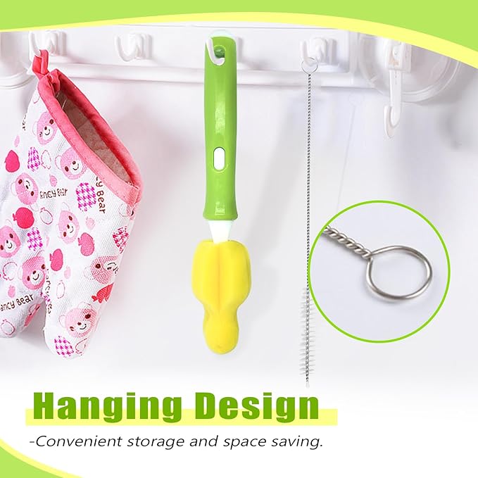 INVODA 12PCS Sponge Nipple Bottle Brushes, Baby Bottle & Nipple Cleaner with 4 Replacement Heads & 4 Straw Brushes (Yellow)