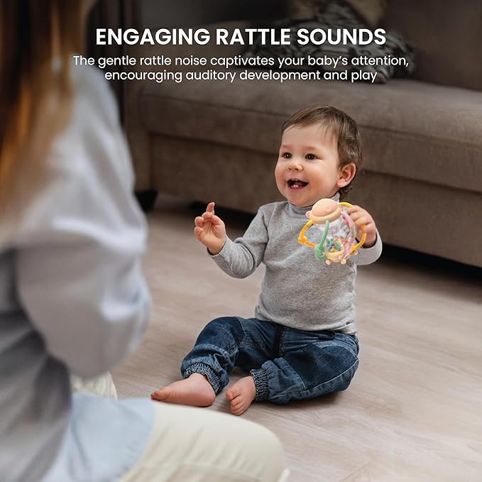 Lulyboo Baby Teether Rattle - BPA-Free, Soft Edges, Easy-Grip Infant Teething Toy for Sensory Development, Gum Massage & Oral Comfort (6-12 Months)