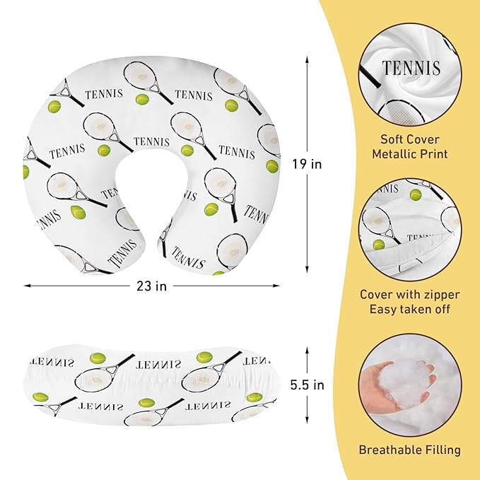 Rucekia Baby Nursing Pillow Cover - Personalized Name Tennis Theme Breastfeeding U-Shaped for Bottle Feeding, Ultra Soft Comfortable Breastfeeding Pillow Cover for Infant Baby Boys and Girls