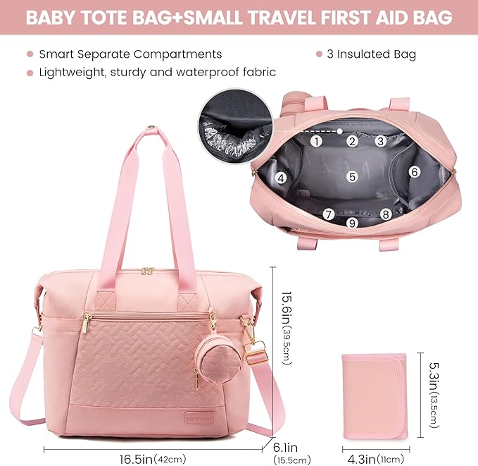 LOVEVOOK Diaper Bag Tote, Large Baby Diaper Bag Waterproof Travel Diaper Tote with Changing Pad