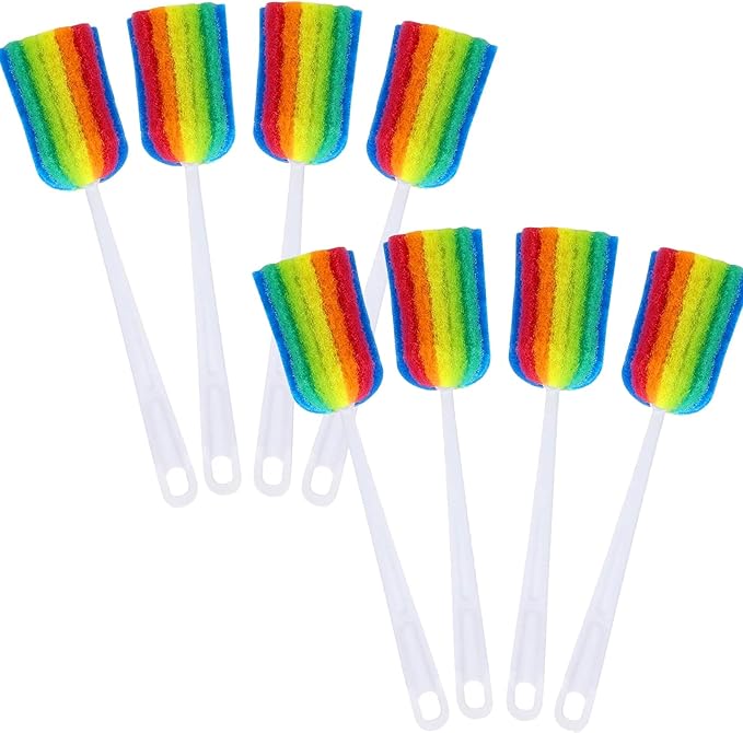 Bottle Brush Cleaner 8PCS Sponge Cleaning Brushes Long Handle Scouring Pad Scrub Brushes for Kitchen Clean Baby Bottle Glasses Mugs Cups (8PCS)