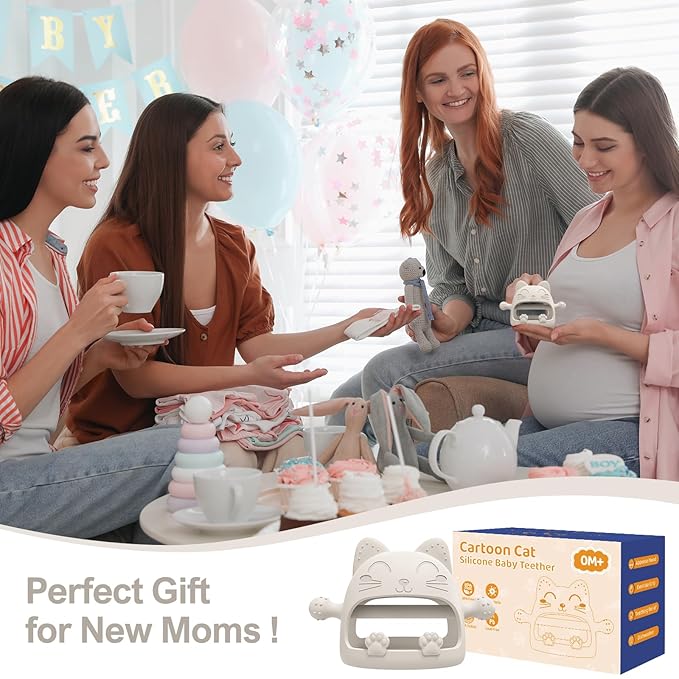 Baby Teether-Teething Toys for Babies 0-6 Months-Silicone Teething Mitt with Cute Cat Shape Baby Toys 6 to 12 Months,Newborn Essentials Must Haves for Teething Relief,Ideal Baby Shower Gifts for Moms