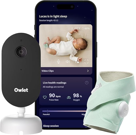 Owlet Dream Duo – FDA-Cleared Smart Baby Monitor with Sock & HD Video Cam 2K HD Video, Cry & Motion Alerts, Temp Monitoring