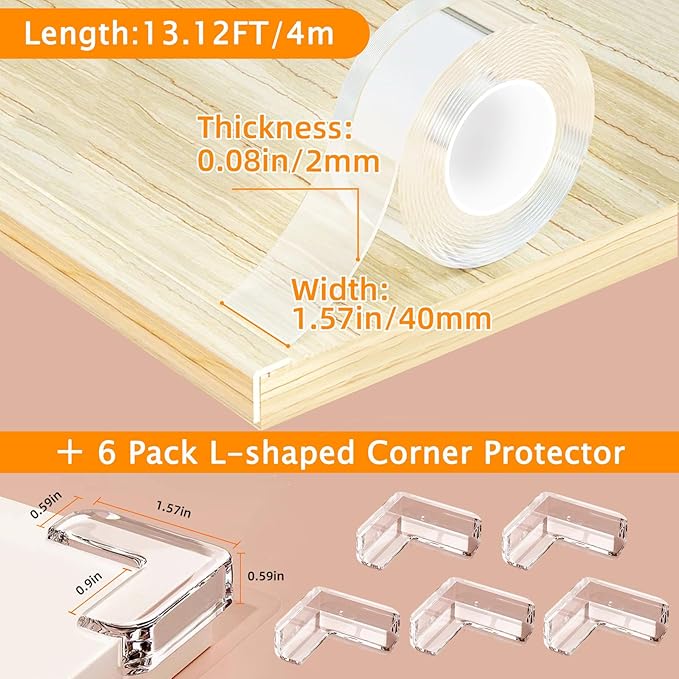 Clear Soft Corner Protectors for Furniture Strip,1.57 in x 13.12 FT Edge Bumper with 6 Corner Guards,Window Edge,Wall Protector,Table Corner Protectors and Fireplace in Family