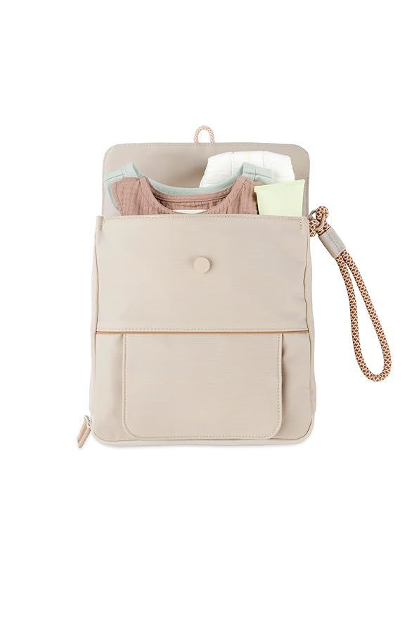 Skip Hop Travel Baby Changing Pad with Easy-Clean Surface, Covers Public Changing Stations, Wipes Pocket, Diaper Storage, Disposable Bag Dispenser and Magnetic Wipes Pocket, Clean Slate, Oat