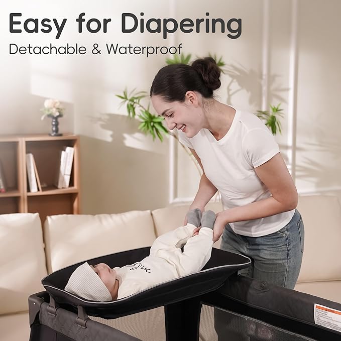 Pamo Babe Playard Portable Playard Foldable Playpen for Baby and Toddler Portable Crib Mattress Diaper Changer for Newborn (Grey)