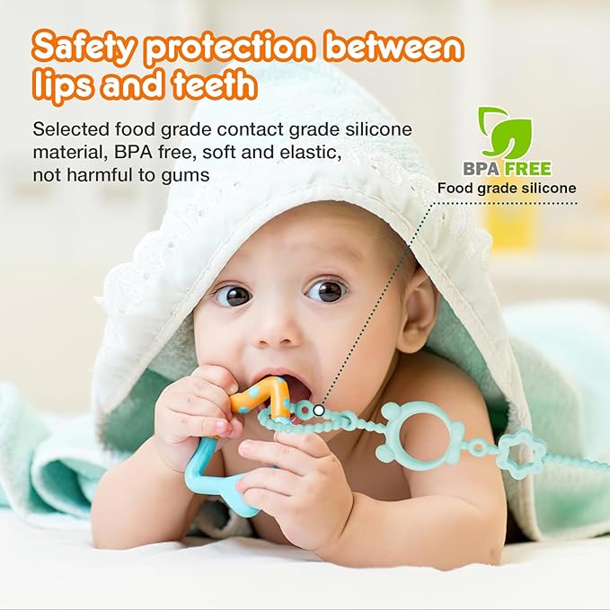 Toy Straps for Baby, 6pcs Adjustable Toy Holder for Stroller Accessories, Silicone Baby Tether Pacifier Clip, No Throw Baby Travel Essential Leash for High Chair, Car Seat, Baby Toy Clips,Cribs