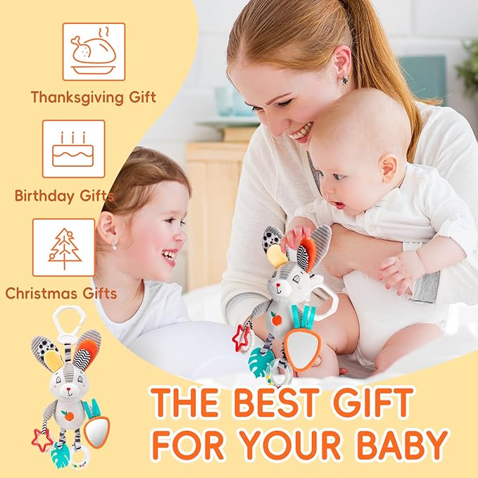 Baby Hanging Toys 0-12 Months - Interactive Stroller & Car Seat Toy with Jingle Sounds, Clinking Rings & Detachable Links | Safe Developmental Toys for Activity Gyms, Infant Baby Crib Mobile