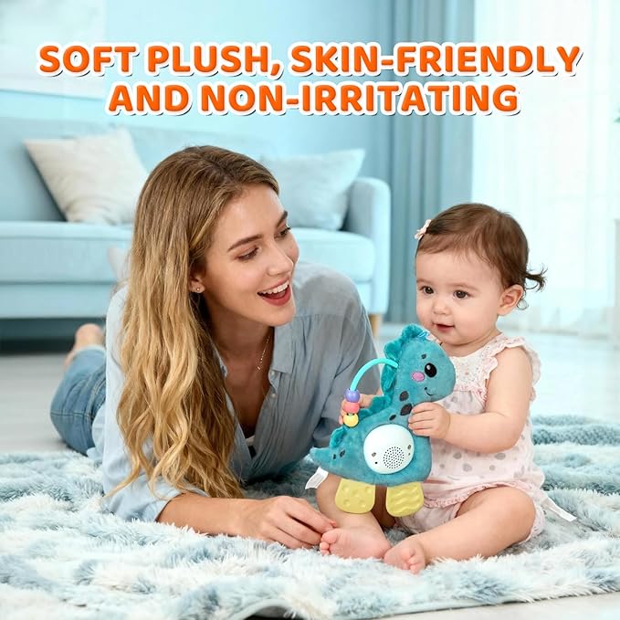 Baby Musical Activity Soft Toys with Sound & Light, Sensory Toys for Infant Developmental with Teether, Rattle and Textures, Soft Plush Toy for Newborn Gift 6 to 12 Months (Blue Dinosaur)