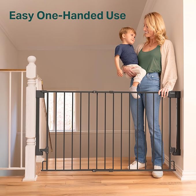 Cumbor Expandable 31.6-48" Baby Gate for Stairs, Wall-Mounted, 2-in-1 No Bottom Bar Dog Gate Indoor, Pet Gate for Doorways with Large Walk Thru Door, Child-Proof Safety Gate for Kids (Black)