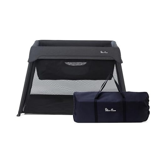 Silver Cross Sleep & Go 3 in 1 Travel Crib - Converts Newborn Bassinet, Crib to Playard - Portable, Lightweight, Easy to Pack with Comfortable Mattress for Infants to Toddlers - Carbon (Sustainable)