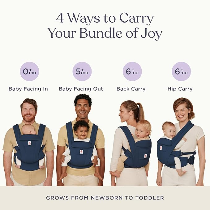 Ergobaby Omni Deluxe Baby Carrier Newborn to Toddler - Breathable Baby Carriers for Summer - All-Position Carrier with Enhanced Lumbar Support & Airflow (7-45 Pounds), Cotton, Midnight Blue