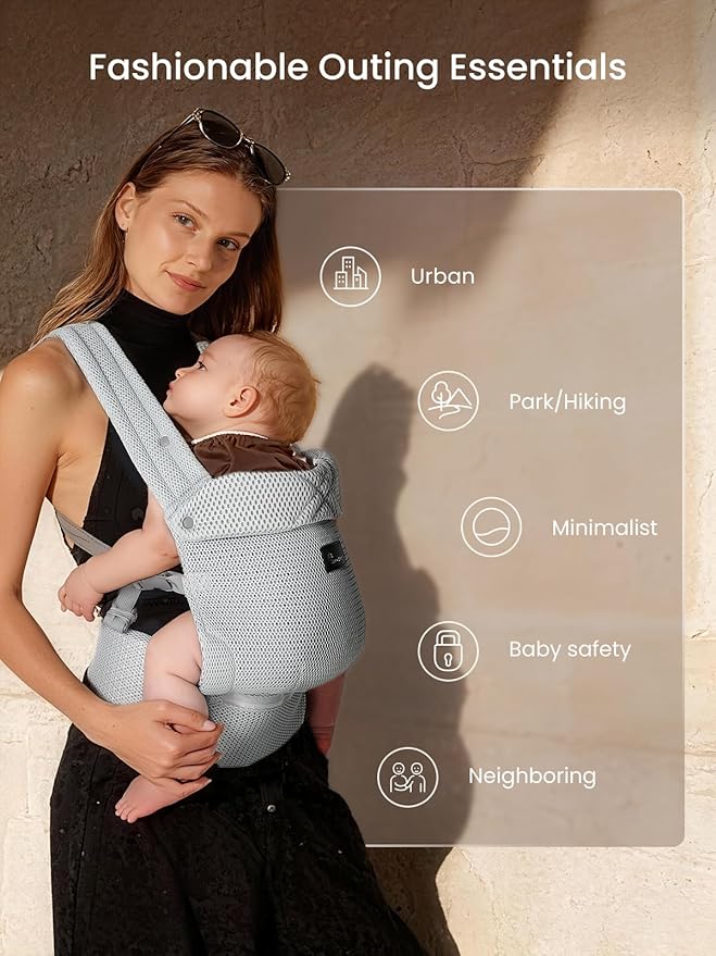 GROWNSY Baby Carrier Newborn to Toddler, Lightweight Ergonomic 7-44 lbs Newborn Carrier with Head Support, Easy to Wear Hands Free Infant Carrier for 0-36 Months, Gray Air Mesh