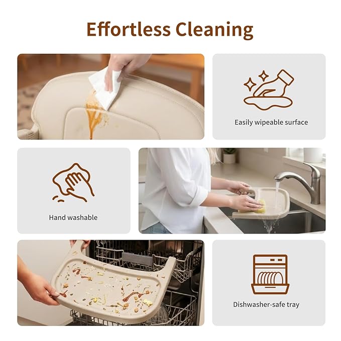 High Chair, Foldable High Chairs for Babies and Toddlers Ultra Safe for Infant or Adults Up to 150 Lbs, Easy Clean, Removable Tray/Adjustable Footrest for Baby Feeding HighChair, Cream