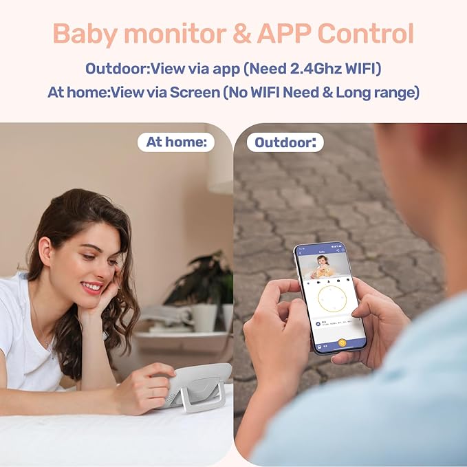 1080P WiFi Baby Monitor with Camera and Audio, Pan-Tilt-Zoom Video Camera, 4'' IPS Screen, HD Night Vision, Motion & Cry Detection, 360° View, Temperature Sensor, Feeding Reminder, Lullabies