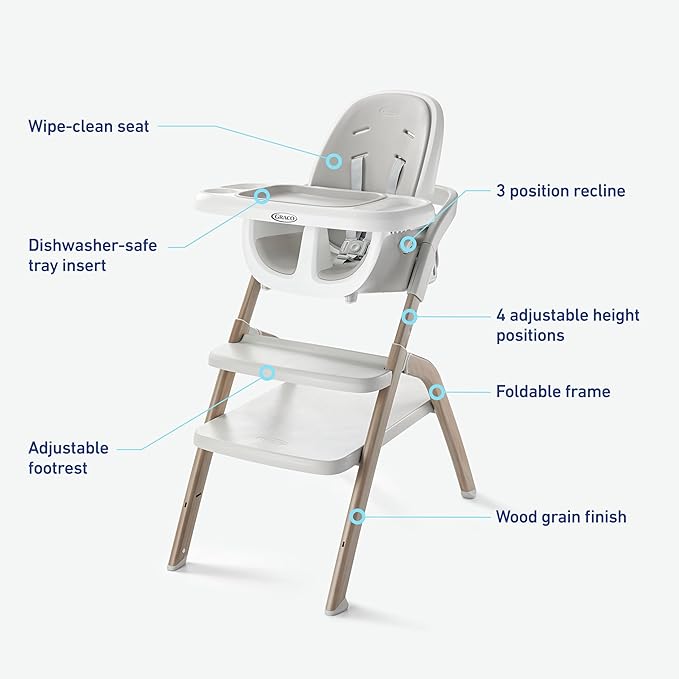 Graco EveryStep 6 in 1 High Chair, Babies and Toddlers Portable Slim High Chair with 6 Growing Stages from Infant to Toddler Seating, Convenient for Dining Time, Featured Design in Misty
