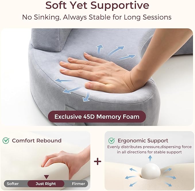 Momcozy CozyPro Nursing Pillow - All Around Lumbar & Arm Support - Safety Guard, Firm & Springy Memory Foam-Stable, Ergonomic Support, Easier Breastfeeding, Wider Cushion, Adjustable, Removable Cover