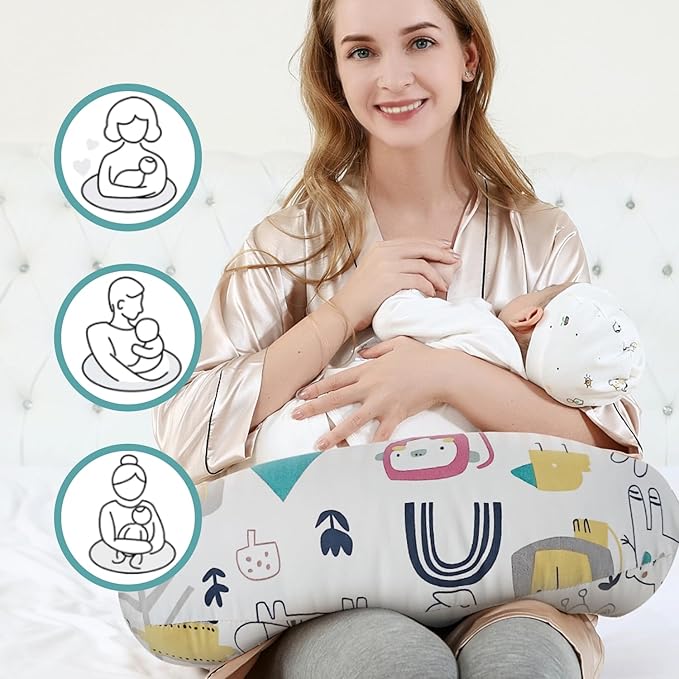 aphrfamma Nursing Pillow, Ergonomic Support Breastfeeding Pillow for Easier Breast Feeding and Bottle Feeding, Baby Feeding Pillow with Machine Washable Cotton Cover (Cartoon)