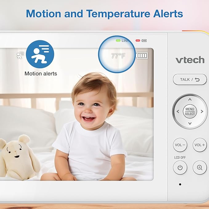 VTech 7" Baby Monitor with IPS Screen, Pan Tilt Zoom Camera, No WiFi Video Baby Monitor with Camera and Audio, Multi-Color Night Light, 2-Way Talk, Lullabies, Advanced HQ Max