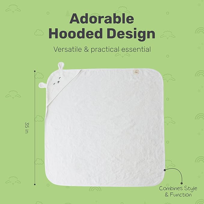 Lamb Babies Snuggle Hooded Bamboo Baby Towel, Ultra-Soft Bamboo Viscose for Warmth and Quick Drying, Functional Bath-Time Essential, Adorable Hooded Baby Towels