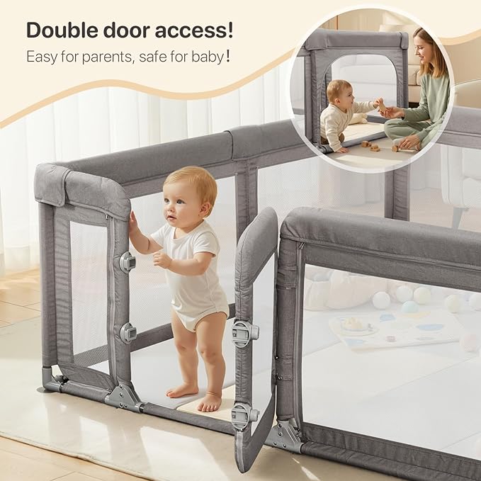Baby Playpen,Extra Large Playpen for Babies and Toddlers, Sturdy Play Pen Play Yard with Safety Gate,79”x59”Baby Play Pen(Cationic Light Grey)