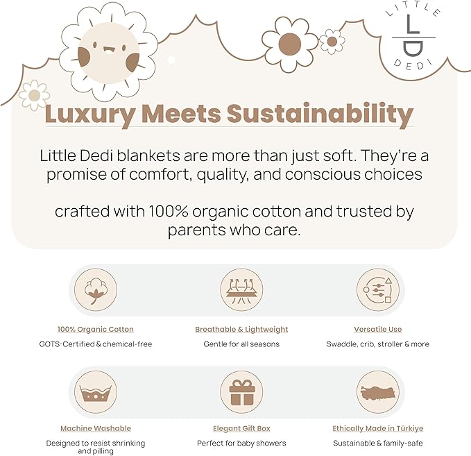 Little Dedi 100% Organic Cotton Baby Knitted Blanket with Gift Box - Soft Toddler, Crib, Stroller Blanket - Neutral Swaddle and Receiving Blanket for Newborns, 30"x40", Mocha Meringue