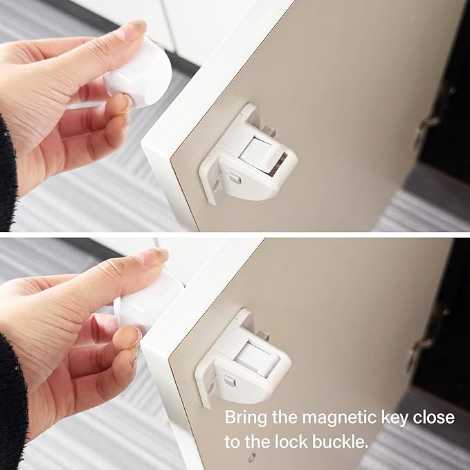 12 Pack Magnetic Cabinet Locks Baby Proofing - Child Safety Cabinet Latch Locks with Adhesive, No Drill or Tools Installation, for Cabinets Drawers Doors