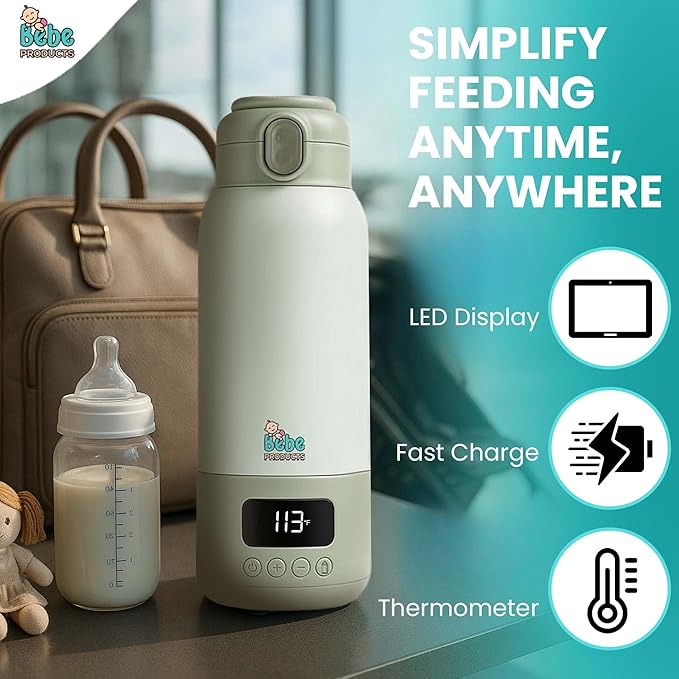 Portable Milk Warmer for Travel 17oz, 45W Fast Charge, Long Battery Life, 316 Stainless Steel, LED Display, Fast Heating, Precise Temp Control, Leak-Proof, Cordless Baby Milk Warmer for on The go