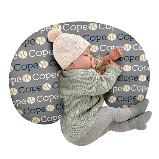 Rucekia Baby Nursing Pillow Cover - Personalized Name Baseball Theme Breastfeeding U-Shaped for Bottle Feeding, Ultra Soft Comfortable Breastfeeding Pillow Cover for Infant Baby Boys and Girls