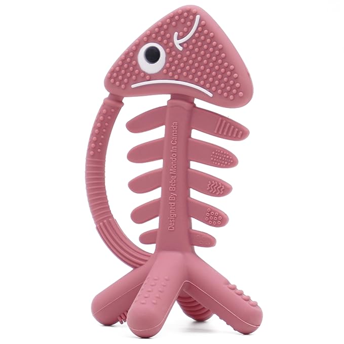 3 in 1 Infant Toys, Baby Teething Toys 3–6 6–12 Months, Teethers for Babies 0–3–6–12 Months for Teething Relief, Baby Gift, Baby Teether Toys, Silicone Sensory Toys, USA Patent Pending, Fish (Pink)