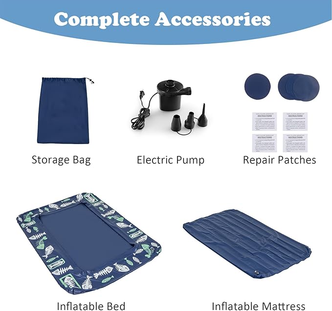 Costzon Inflatable Toddler Travel Bed, Kids Air Mattress Set w/Electric Pump, 4 Sides Safety Bumper & 2-in-1 Multifunctional Design, Portable Toddler Bed for Travel, Camping, Home-use (Blue)