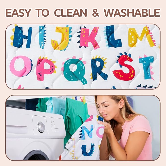 TreeBud Baby Play Mat - Thicken 71x59 Inch Soft Foam Crawling Mat for Playpen & Floor, Non-Slip Waterproof Playmats for Infants & Toddlers, Portable Foldable & Machine Washable, Dinosaur & Letters