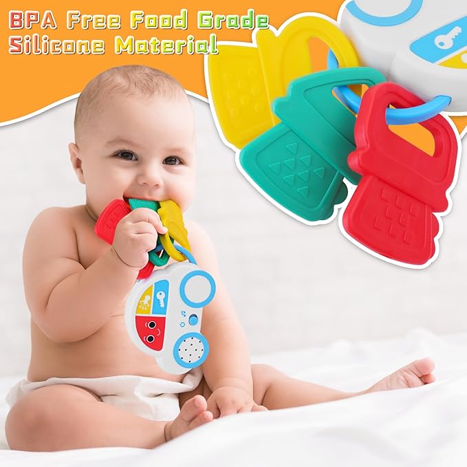 Baby Sensory Toys - 3PCS Baby Rattle Teething Toys Kits with Music, Infant Newborn Montessori Toys for Boys Girls 0-18 Months, Toddler Travel Toys Christmas