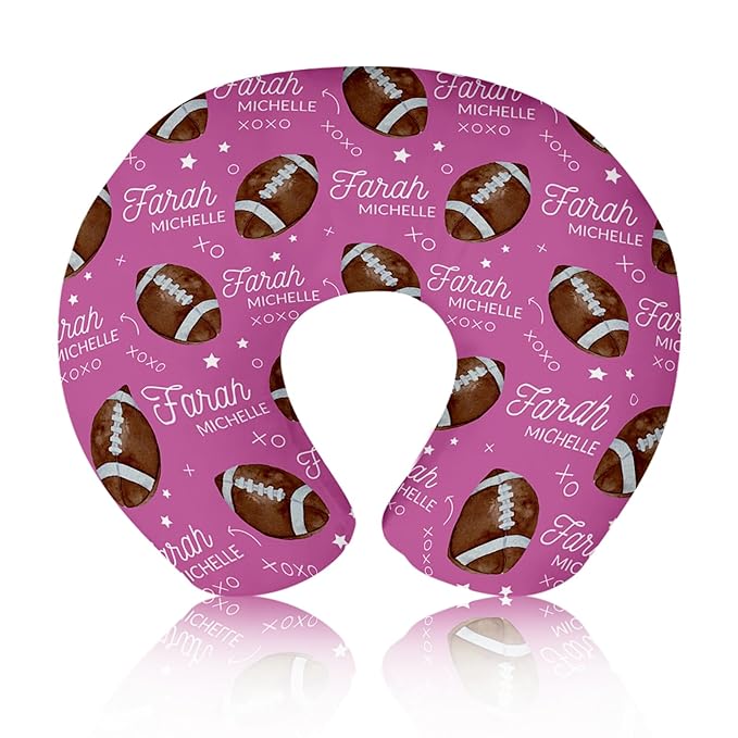 Rucekia Baby Nursing Pillow Cover - Personalized Name Pink Football Breastfeeding U-Shaped for Bottle Feeding, Ultra Soft Comfortable Breastfeeding Pillow Cover for Infant Baby Boys and Girls