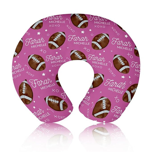 Rucekia Baby Nursing Pillow Cover - Personalized Name Pink Football Breastfeeding U-Shaped for Bottle Feeding, Ultra Soft Comfortable Breastfeeding Pillow Cover for Infant Baby Boys and Girls