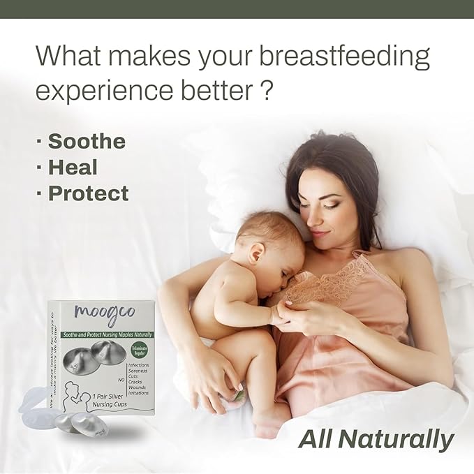 MOOGCO The Original Silver Nursing Cups - 999k Silver Nipple Cups - Nipple Shields for Breastfeeding Newborn – Protective Silver Nipple Covers for Nursing Moms (TriLaminate X-Large)
