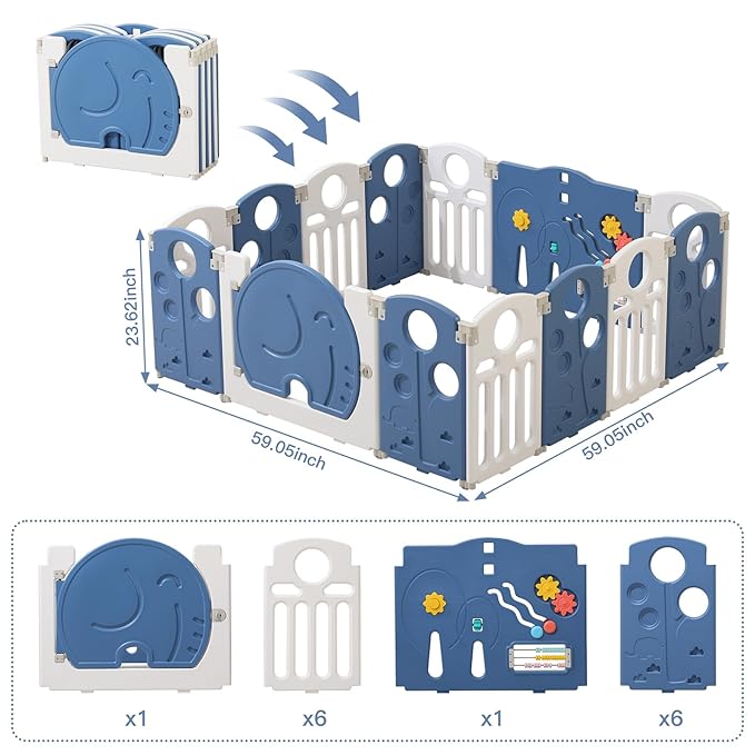 LulliSpace Baby Playpen,for Kids and Toddlers,Kids Activity Centre Safety Play Yard,Safety Gates for Indoor&Outdoor,Sturdy Baby Fence Area,Portable, Educational, and Safe Play Yard 14 Panels, Blue