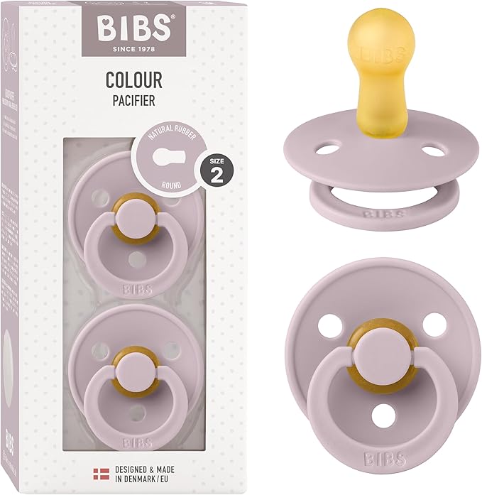 Bibs Pacifiers Color Collection, Set of 2 BPA-Free Latex Pacifiers Made in Europe, Round Nipple Baby Pacifier.