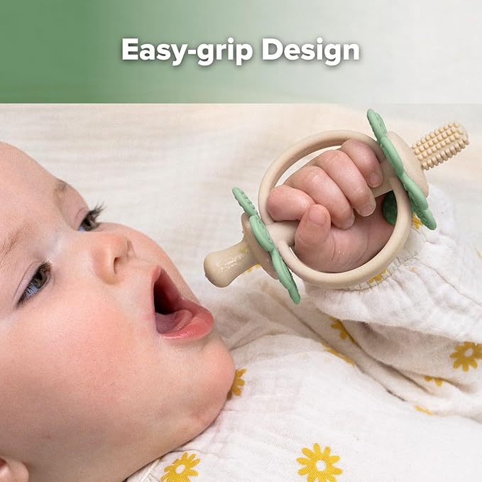 haakaa Silicone Baby Teething Toys,Nipple-Shaped End for Gum Massage,360° Baby Toothbrush Head for Self-Brushing Training,Easy to Grip-Pea Green