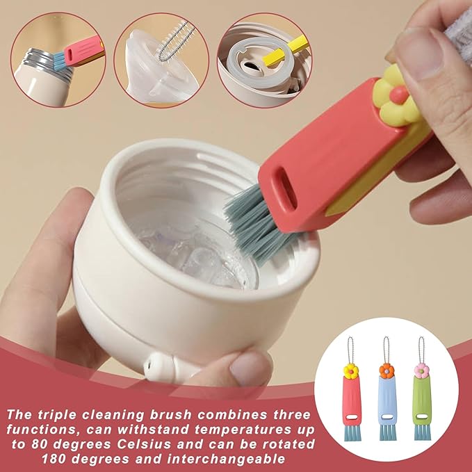 3 in 1 Rotatable Cup Lid Gap Cleaning Brush Set, for Baby Bottle, Insulation Bottle & Tight Spaces, Multifunctional Portable Crevice Cleaner Scrubber Tools, 3 Pcs