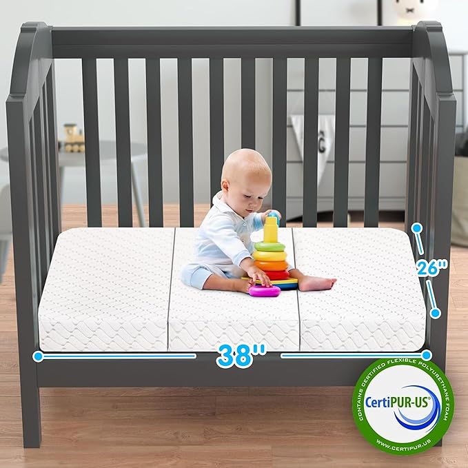 WEVFGHI Trifold Pack and Play Mattress, 38"x 26" Pack N Play Mattresses with Carry Bag, Premium Memory Foam Mattress for Pack N Play Mattress Pad with Removale Washable Cover