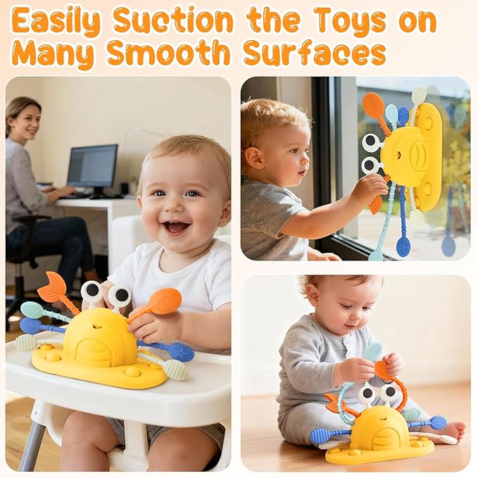 VoMii Baby Toys Silicone with Suction Cup for High Chair Toddler Sensory Toys for 12 Month, Montessori Sensory Activity Toys for 1-3 Year, Pull String Toy for Infant Toddlers Gift
