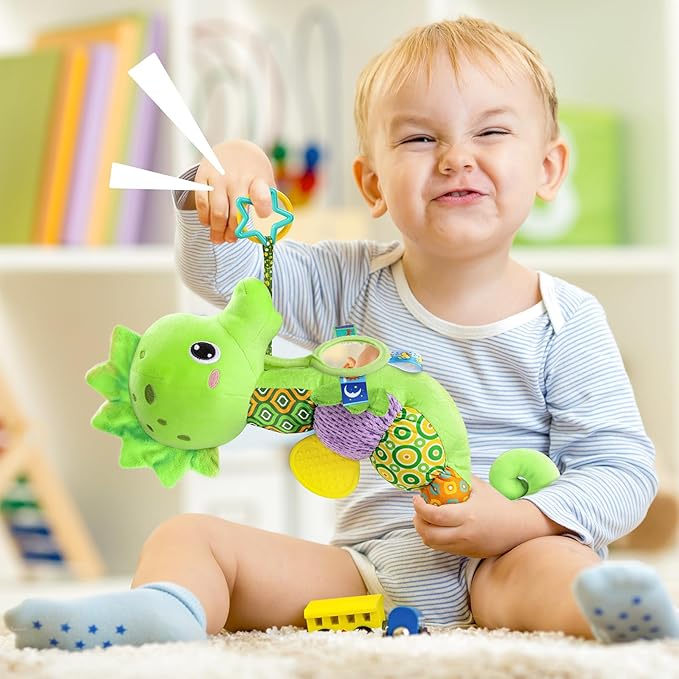 LIGHTDESIRE Baby Toys Musical Seahorse Stuffed Animals Infant Toys 0-6-12 Months with Mirror|Rattles|Crinkle|Baby Teething Toys,Sensory Toys for Tummy Time Newborn Boys Girls Gifts(Lime Green)