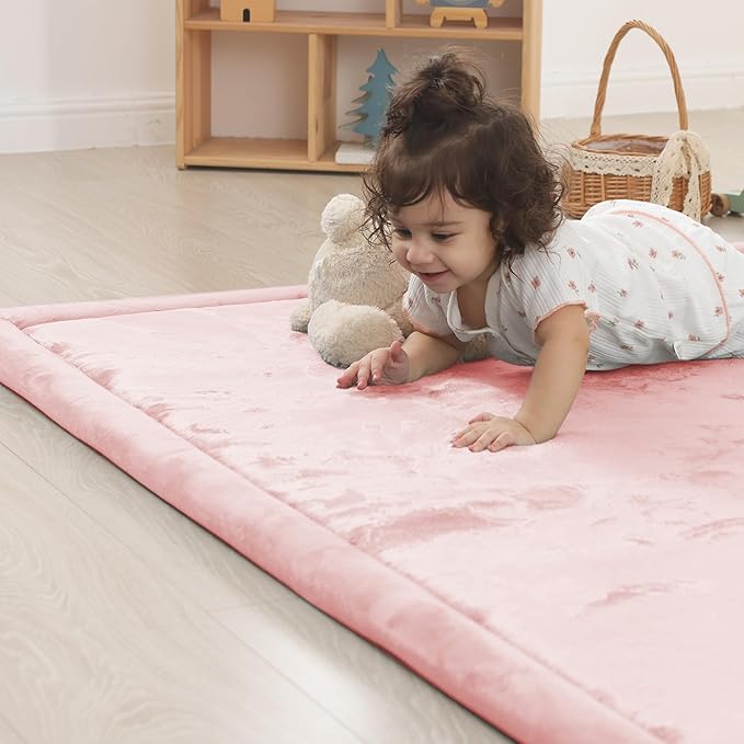 1.5" Thick Baby Play Mat for Floor Tummy Time, Large Pro Soft Foam Activity Playmats Playroom, Easy Care with Non-Slip Safe for Infant Toddler Kids Crawling79"x 118" (Pink)