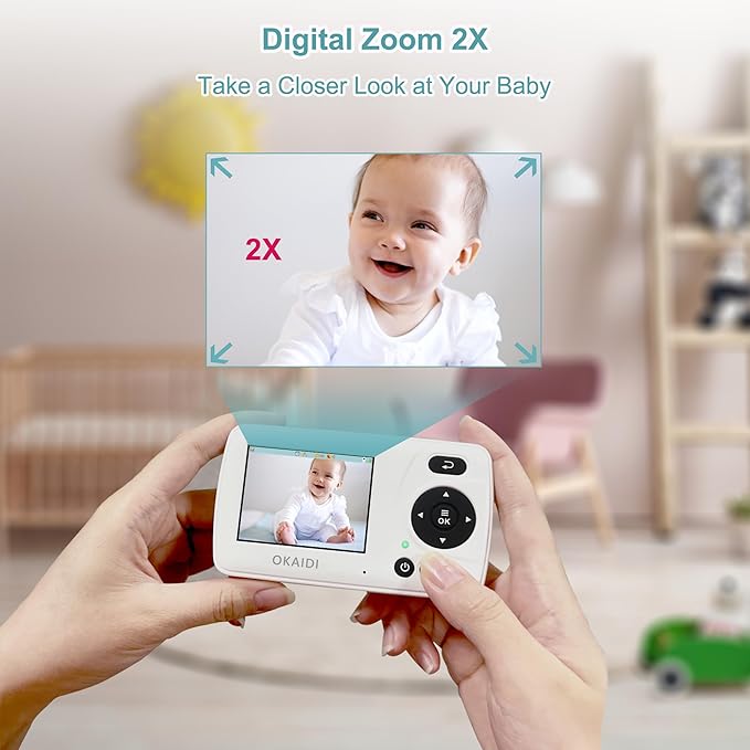 OKAIDI Video Baby Monitor with 2 Cameras, 2.4'' Portable Travel Screen, 1000ft Long Range Transmission, Baby Monitor No WiFi, Infrared Night Vision, VOX Mode