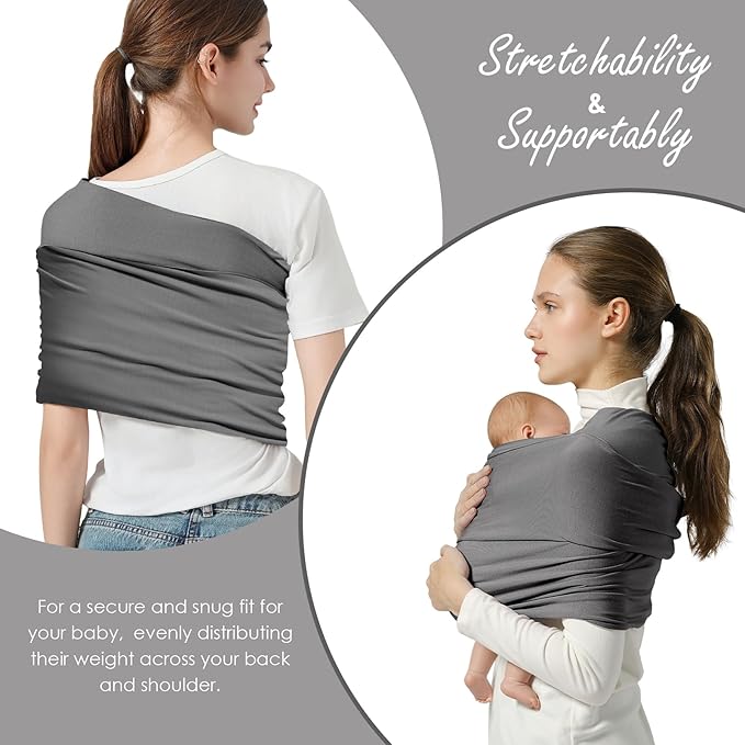 Baby Wrap Carrier, Lightweight Baby Wearing Wraps for Newborn and Infant, Soft Swaddle Holder Carrier, Cozy Baby Sling 7-35 lbs Grey