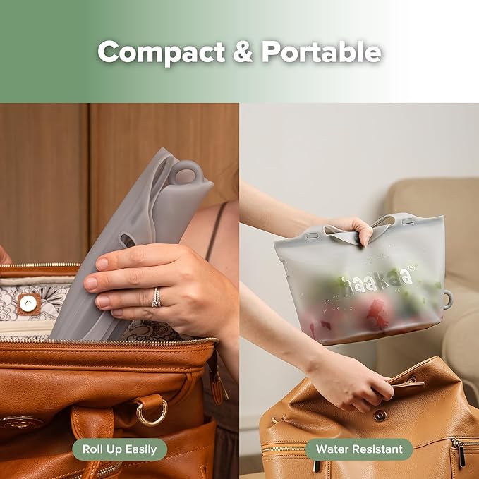 Haakaa Silicone Microwave Steamer & Steriliser Bag, 70oz/2000ml Large Capacity Reusable Steaming Bags for Baby Bottles, Breast Pump, Accessories, Pacifiers,Teethers, Great for Home&On The Go,Grey/2PCS