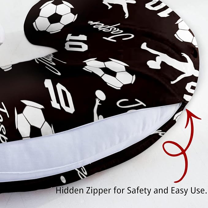 Rucekia Baby Nursing Pillow Cover - Personalized Name Soccer Theme Breastfeeding U-Shaped for Bottle Feeding, Ultra Soft Comfortable Breastfeeding Pillow Cover for Infants Baby Boys and Girls